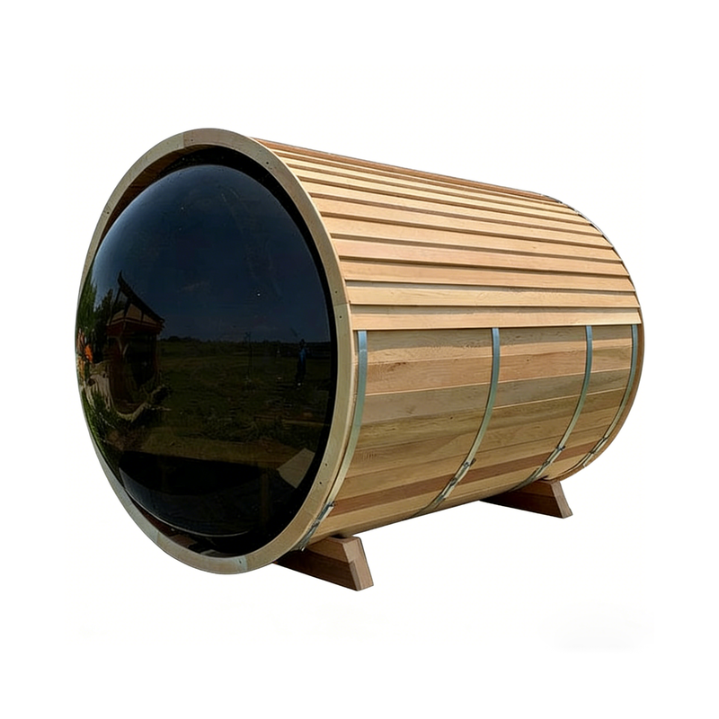 SAUNASNET® Outdoor Barrel Sauna with Panoramic Tinted Glass Front, Durable Wooden Design for Home & Garden Barrel 05