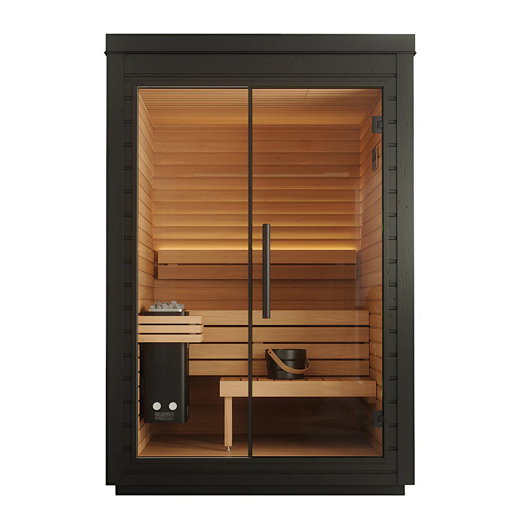 SAUNASNET® Modern Low-Energy Cube Sauna with Glass Front Black 04（US Stock – Ships in 10–15 Days）