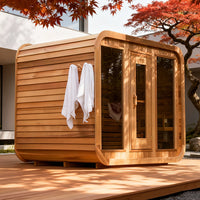 SAUNASNET® Premium Outdoor Cube Sauna Cabin with Glass Front, Energy Efficient Design for Relaxation & Detox Square 05