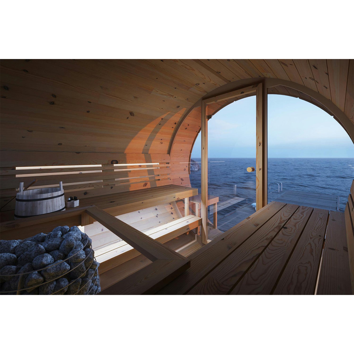 SAUNASNET® Outdoor Sauna With Panoramic View Barrel 03