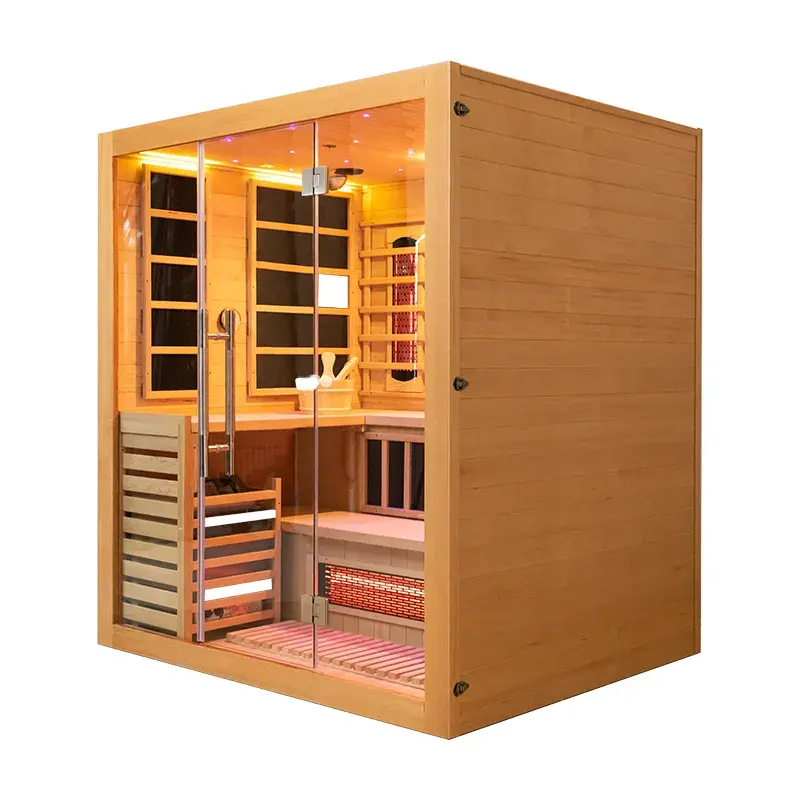 SAUNASNET® Double Layer Bench Steam and Infrared Indoor Sauna Room Hybrid Sauna 07（US Stock – Ships in 20–25 Days）