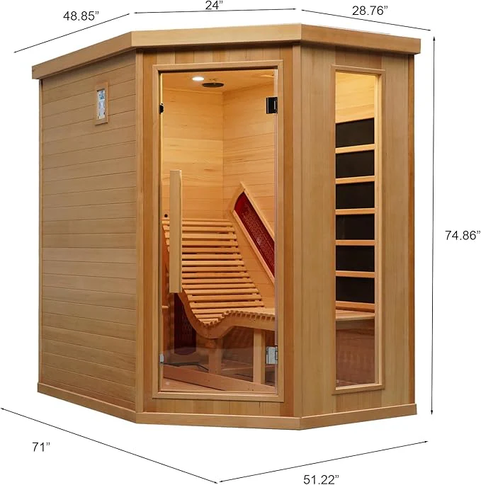 SAUNASNET® Indoor One Person Infrared Sauna with Tempered Glass Door Infrared 02（US Stock – Ships in 10–15 Days）