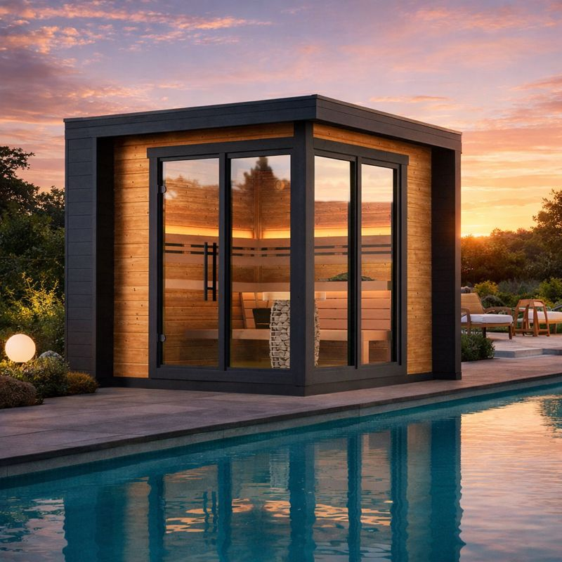 SAUNASNET® Nordic Panorama Glass-Wood Outdoor Sauna Cabin Terra 02（US Stock – Ships in 10–15 Days）