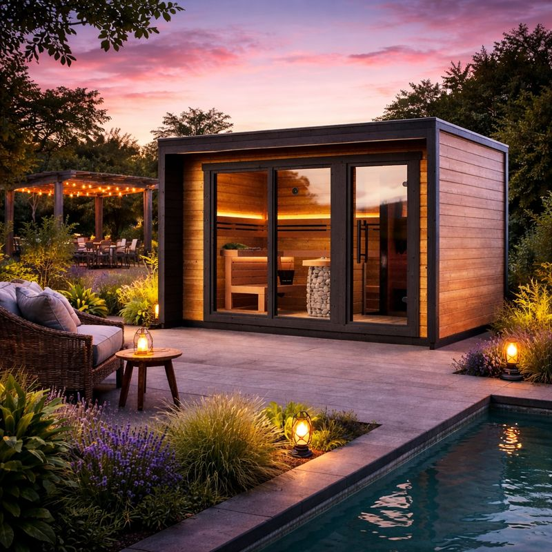 SAUNASNET® Luxury Nordic Outdoor Glass-Wood Sauna Cabin – Modern Panoramic Design for Home Wellness Retreat Terra 03