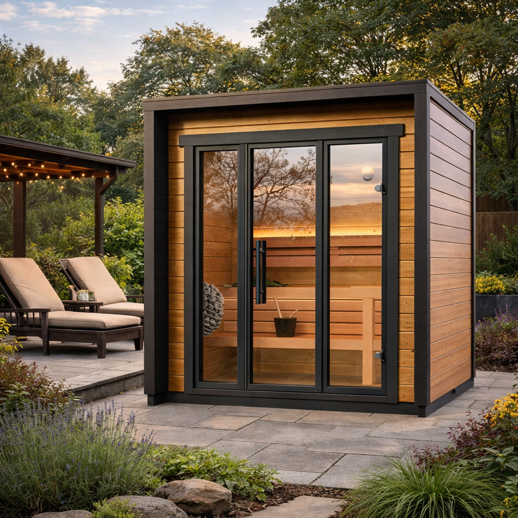 SAUNASNET® Premium Outdoor Glass-Wood Sauna Cabin – Contemporary Nordic Design for Luxury Home Wellness Terra 01