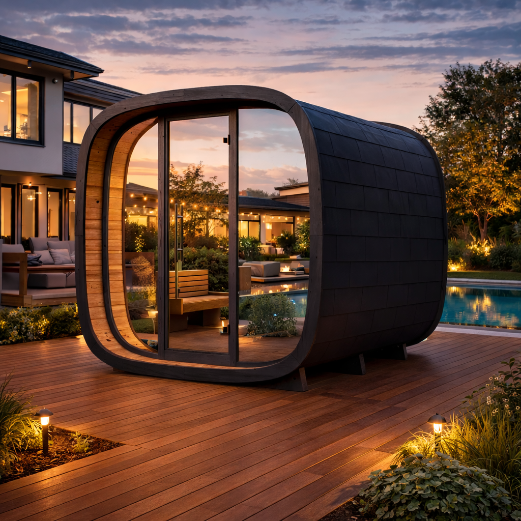 SAUNASNET® Luxury Wooden Sauna Cabin with Panoramic Glass Front Round 04（US Stock – Ships in 10–15 Days）