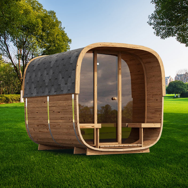 SAUNASNET Luxurious Cube Outdoor Sauna Room with Porch