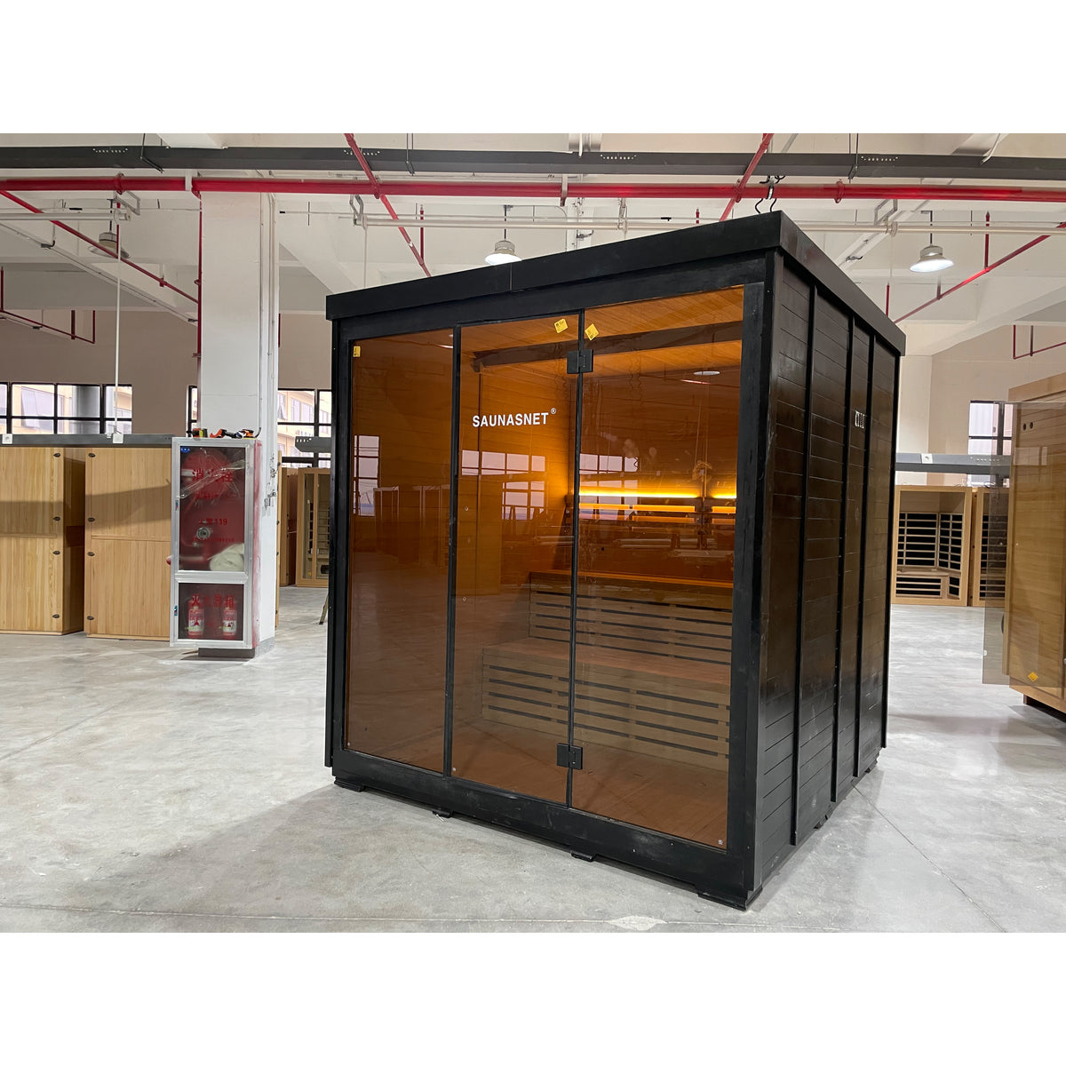 SAUNASNET® Green Energy Saving Sauna with Glass Front – Eco Cube Design for Relaxation and Full Detox Black 03