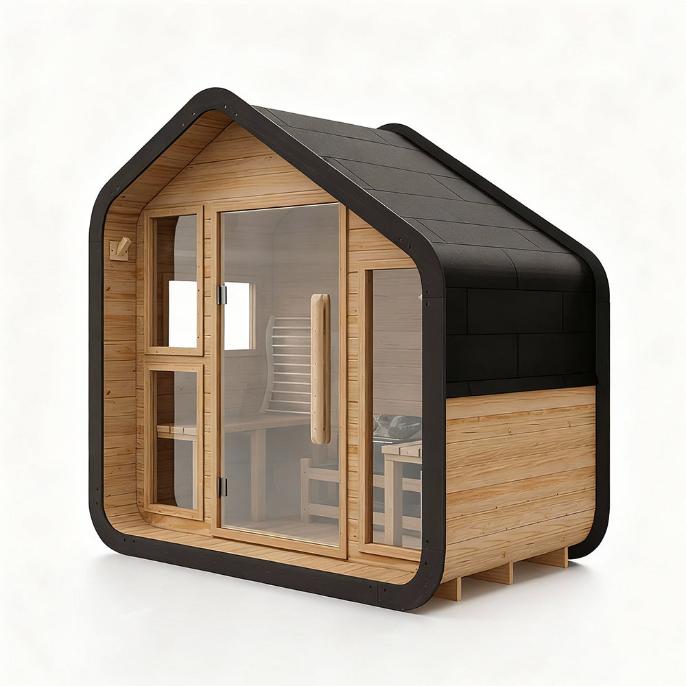 SAUNASNET® 4-Person Electric Outdoor Sauna with Glass Door Square 08