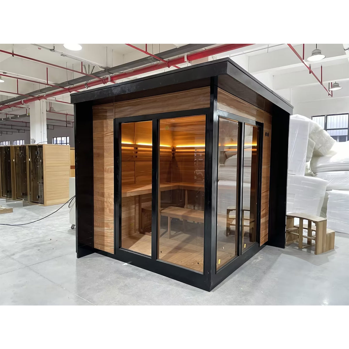 SAUNASNET® Nordic Panorama Glass-Wood Outdoor Sauna Cabin – Modern Luxury Horizon View Design Terra 02