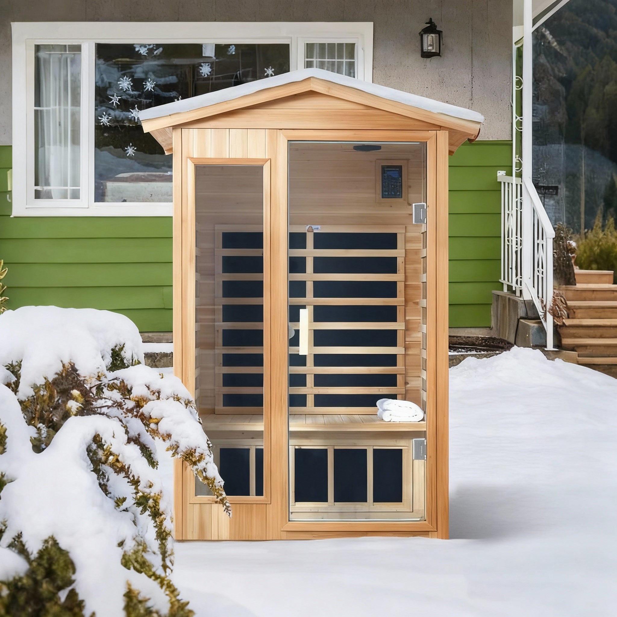 SAUNASNET® 2-Person Outdoor Solid Wood Sauna with Smart WiFi Control Infrared 17