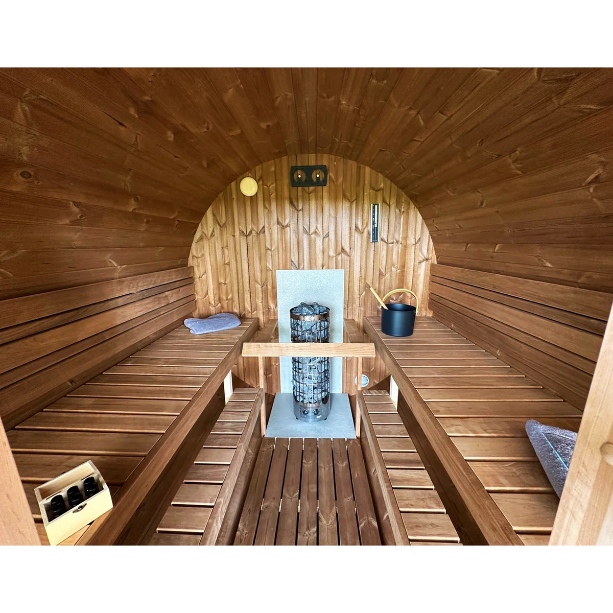 SAUNASNET® Deluxe Glass Fronted Hemlock Barrel Sauna Barrel 01