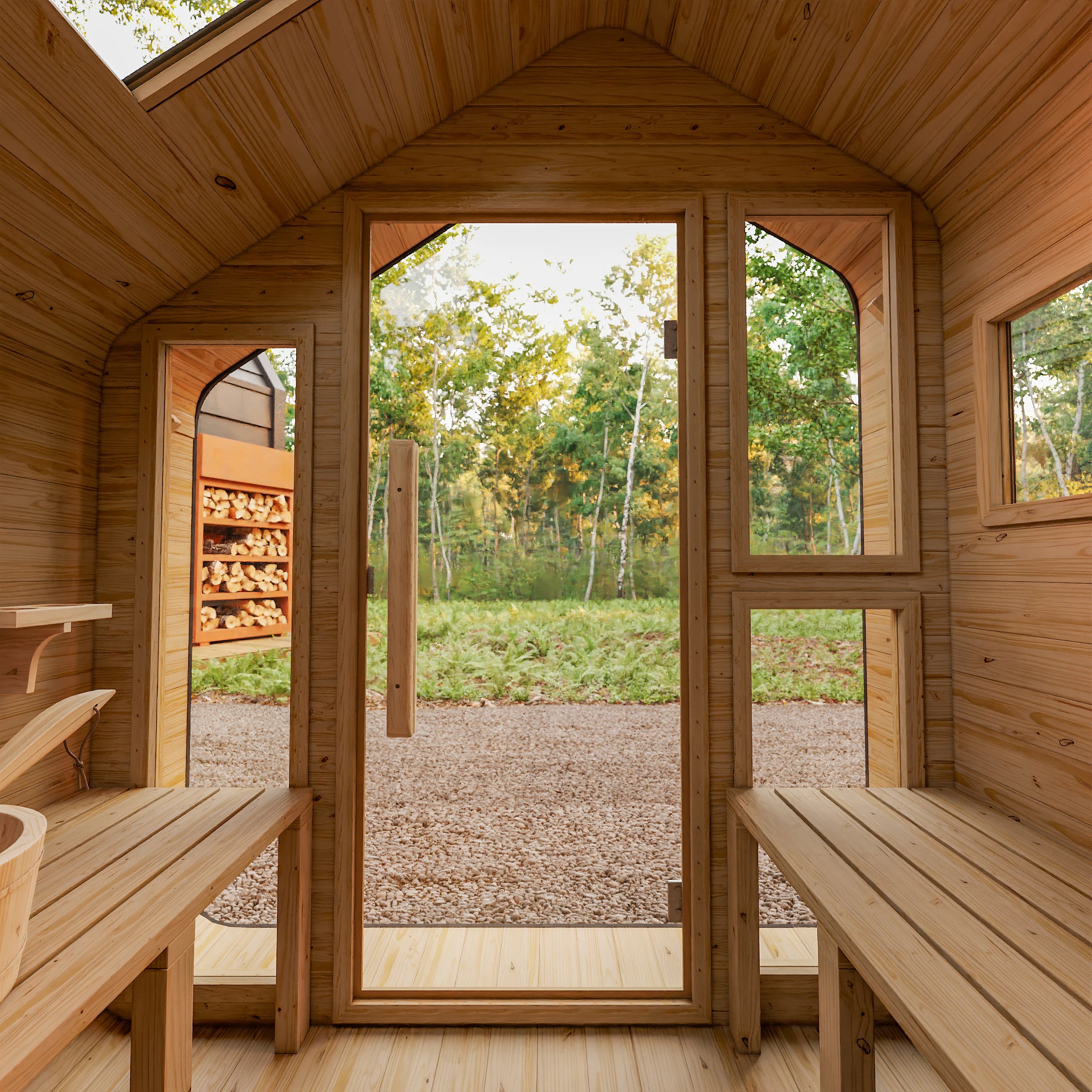 SAUNASNET® 4-Person Electric Outdoor Sauna with Glass Door Square 08