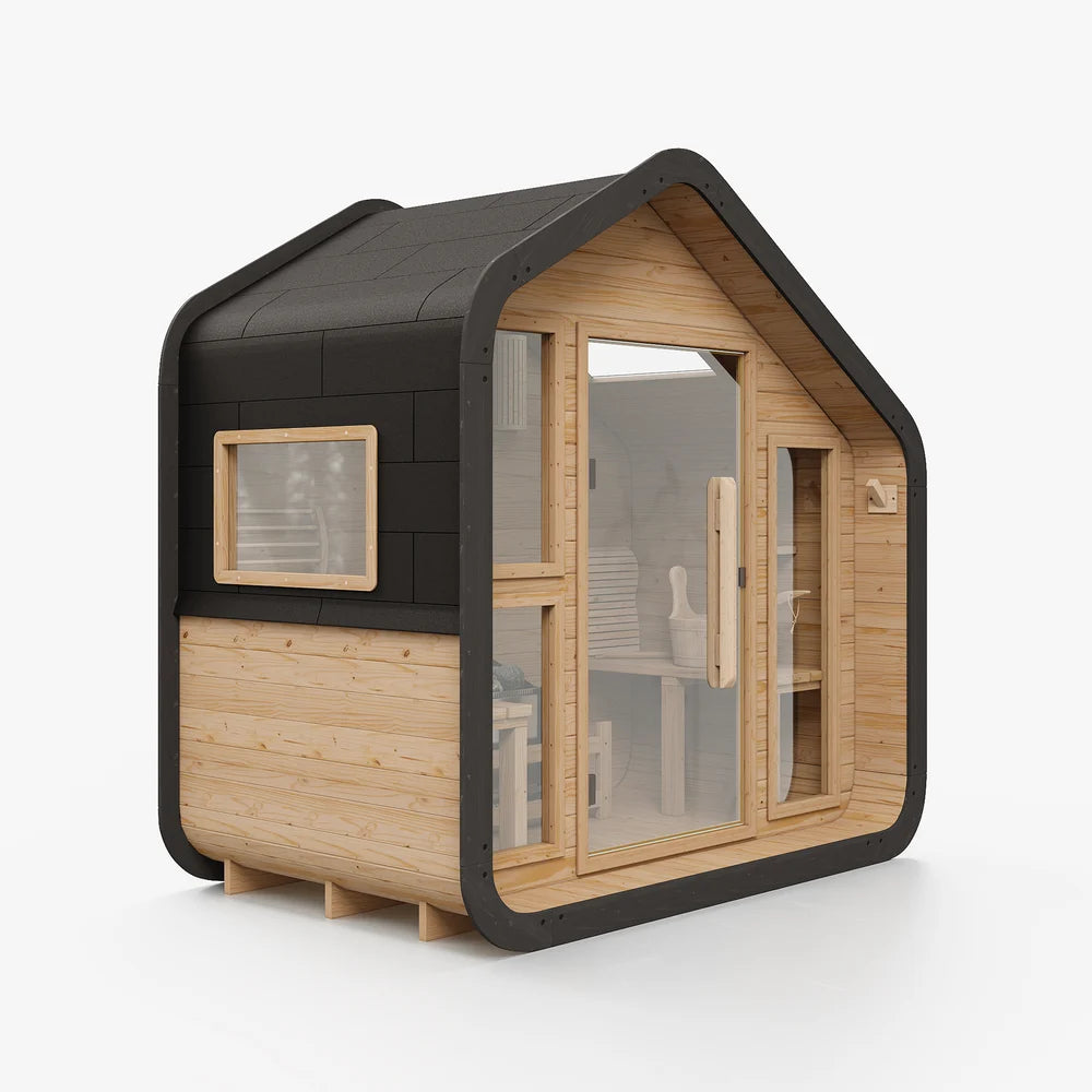 SAUNASNET® 4-Person Electric Outdoor Sauna with Glass Door Square 08