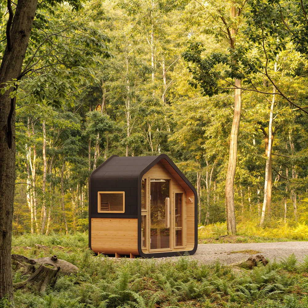 SAUNASNET® 4-Person Electric Outdoor Sauna with Glass Door Square 08