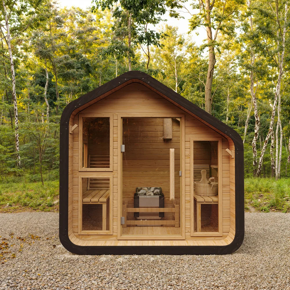 SAUNASNET® 4-Person Electric Outdoor Sauna with Glass Door Square 08