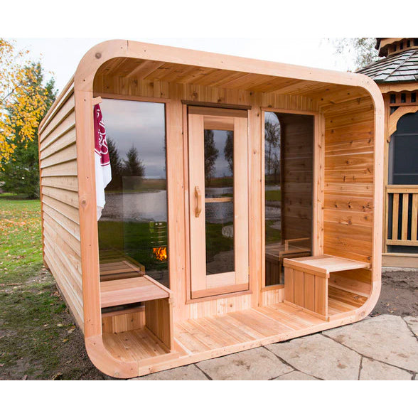 SAUNASNET Outdoor Square Wood Sauna Room（with Wood Burning Stove）