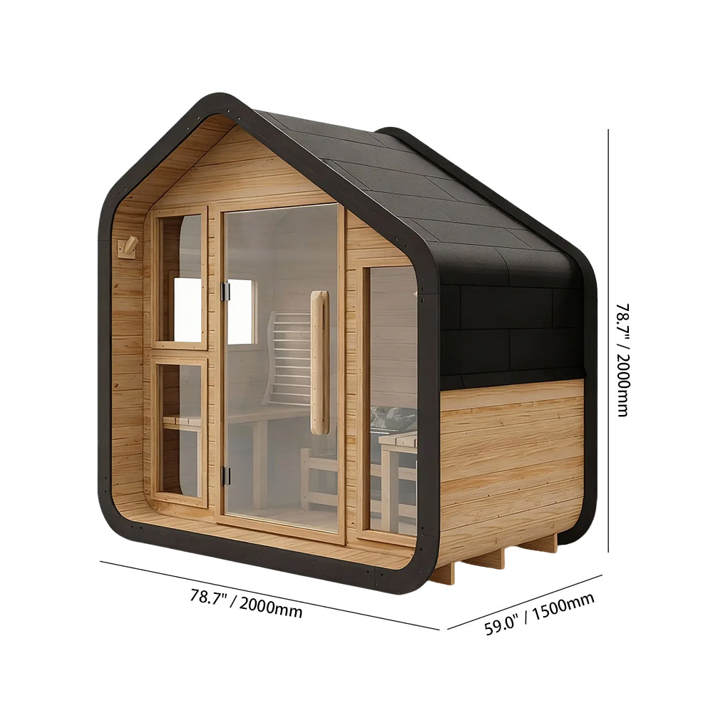 SAUNASNET® 4-Person Electric Outdoor Sauna with Glass Door Square 08