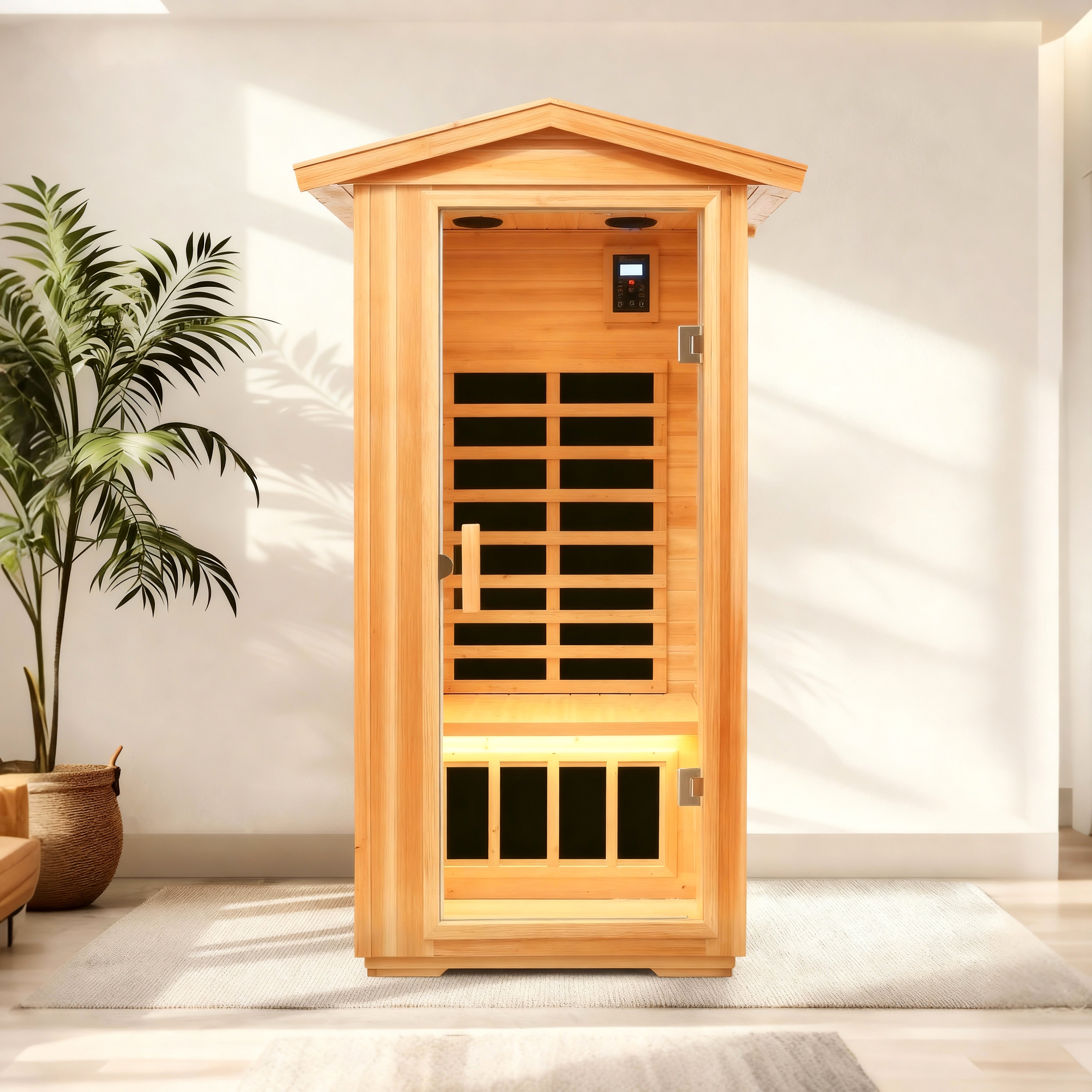 SAUNASNET® 1-Person Outdoor Solid Wood Sauna with Smart WiFi Control Infrared 16