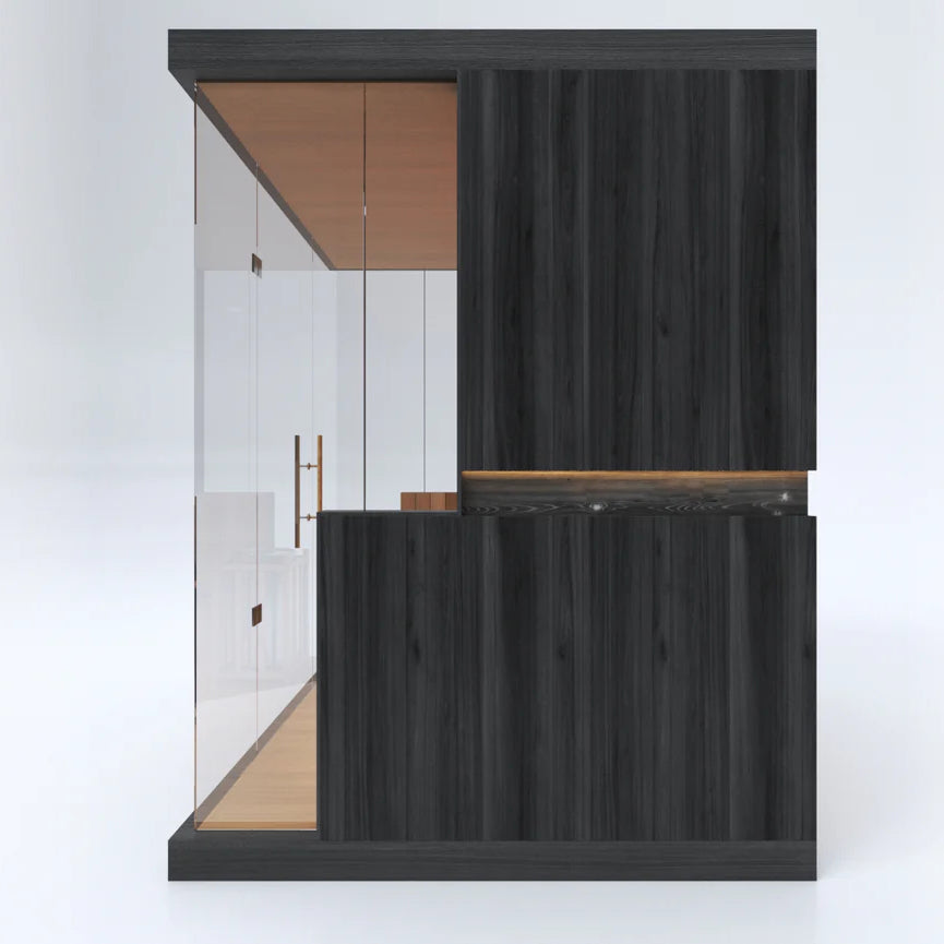 SAUNASNET® Modern Glass-Enclosed Sauna with Wooden Interior, Lighting, and Minimalist Design 2-3 Person with Wifi Steam 01