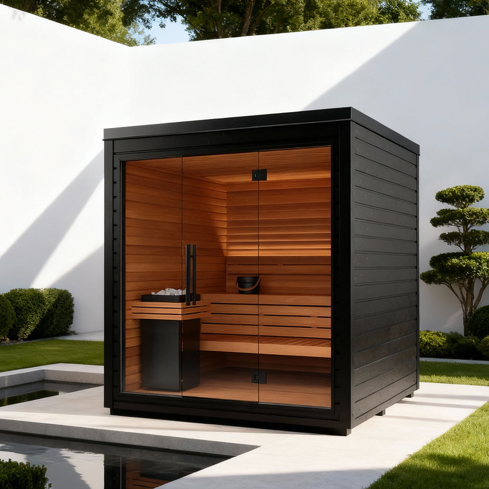 SAUNASNET® Green Energy Saving Sauna with Glass Front – Eco Cube Design for Relaxation and Full Detox Black 03