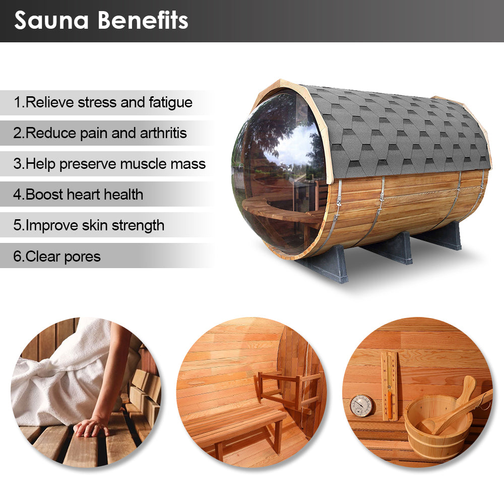 SAUNASNET® Traditional Panoramic Barrel Sauna (Asphalt shingles) Barrel 06