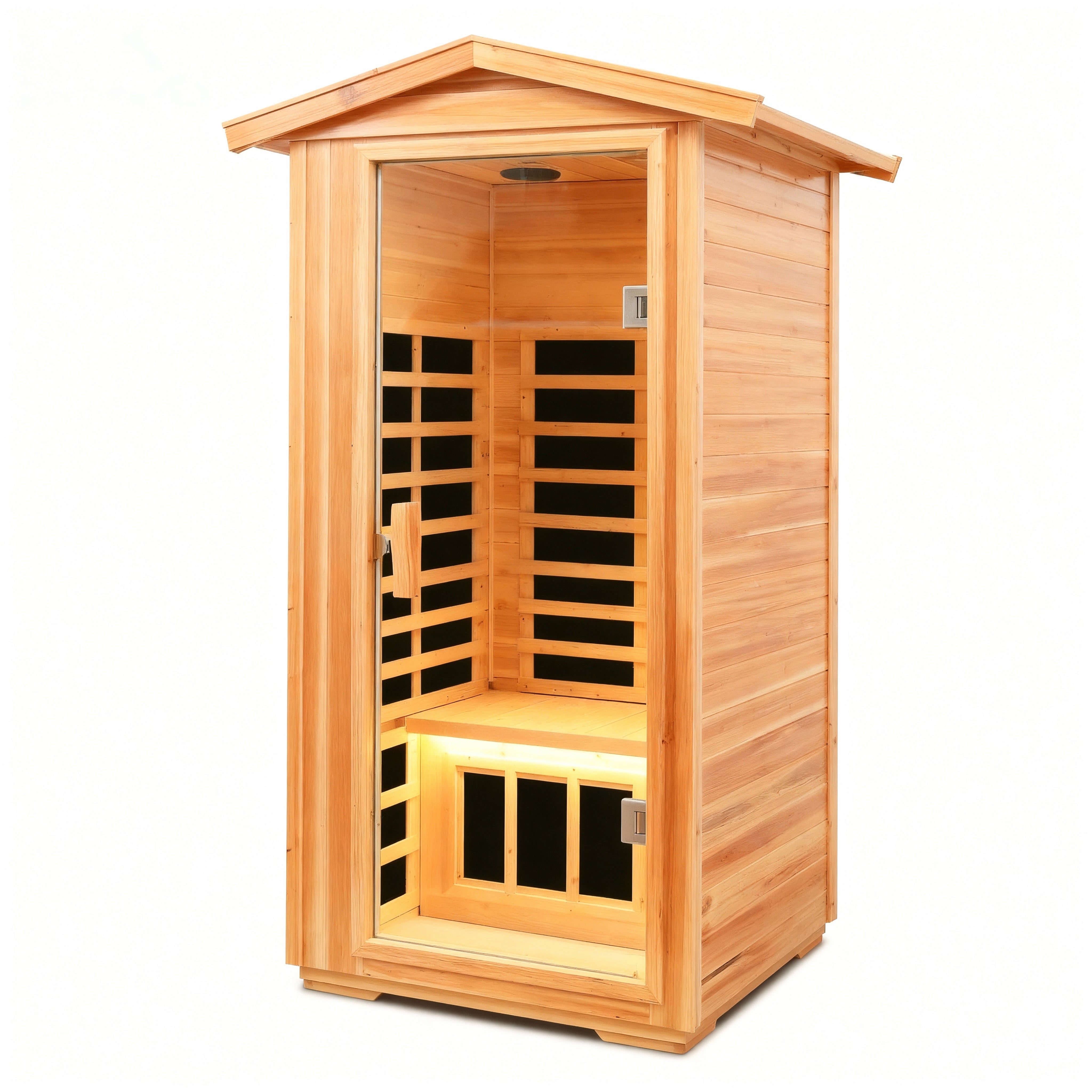 SAUNASNET® 1-Person Outdoor Solid Wood Sauna with Smart WiFi Control Infrared 16