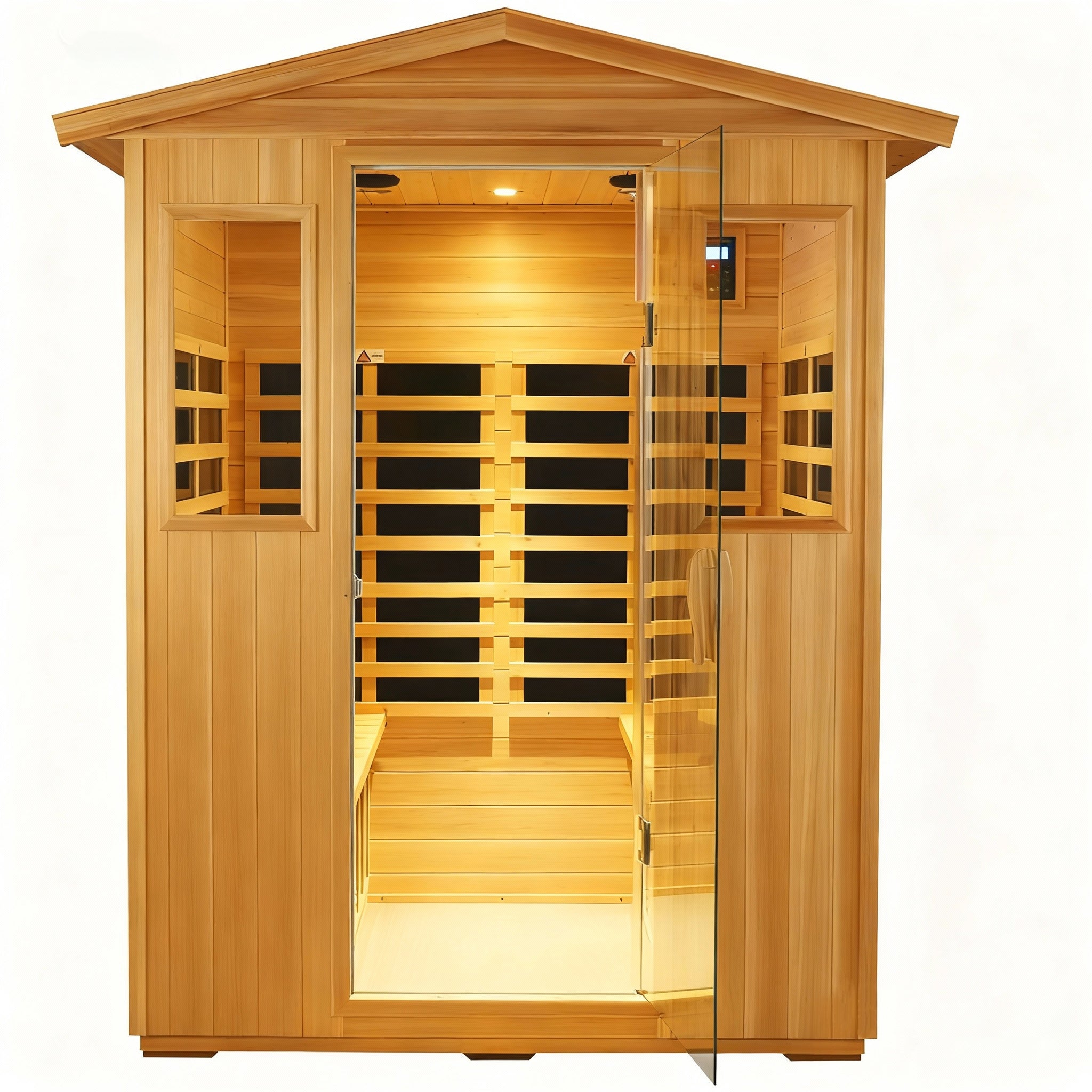 SAUNASNET® 4-Person Outdoor Solid Wood Sauna with Smart WiFi Control Infrared 18