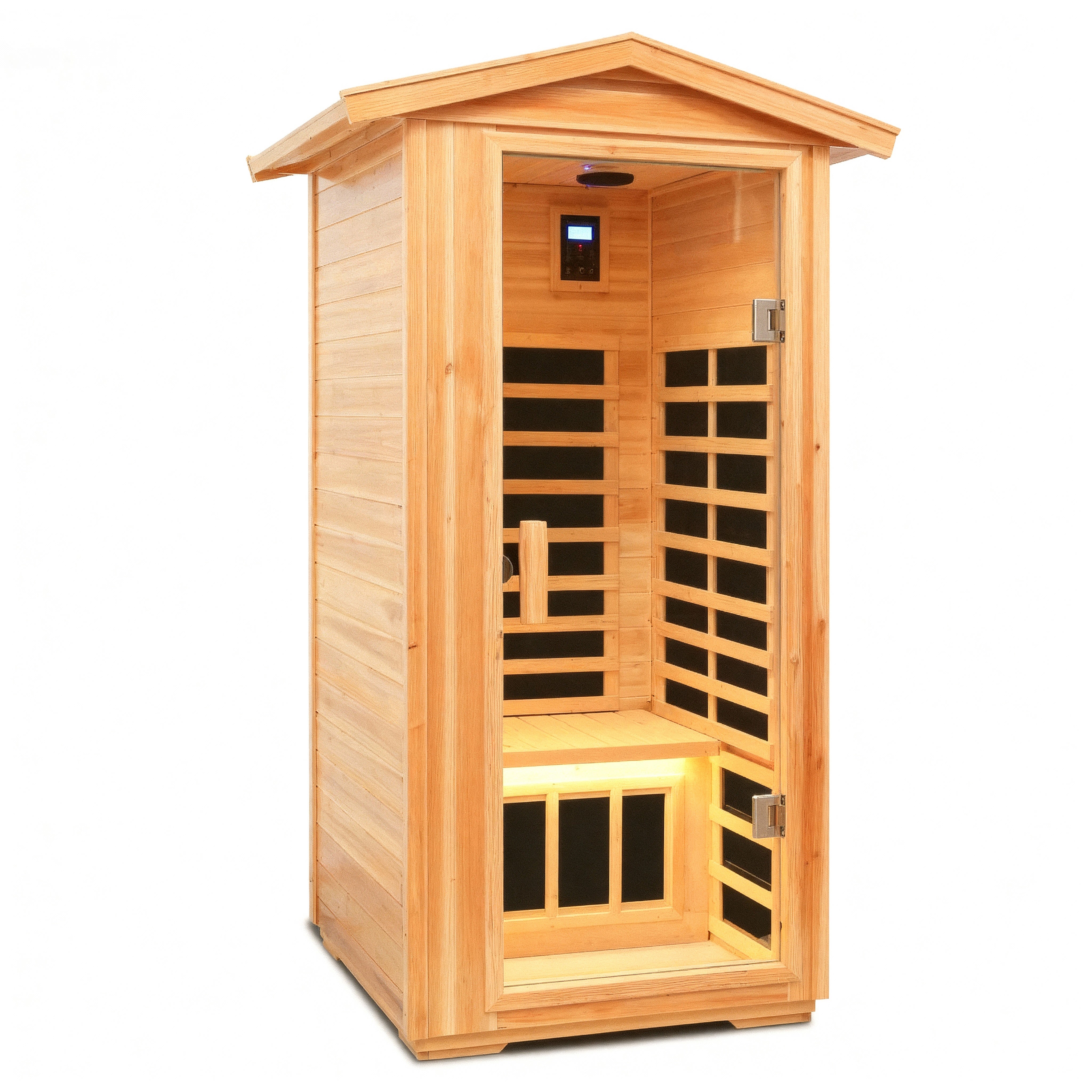 SAUNASNET® 1-Person Outdoor Solid Wood Sauna with Smart WiFi Control Infrared 16
