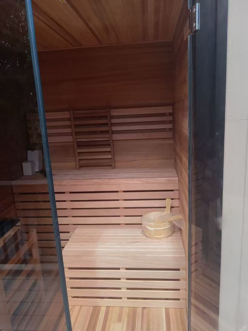 SAUNASNET® Modern Low-Energy Cube Sauna with Glass Front Black 04（US Stock – Ships in 10–15 Days）