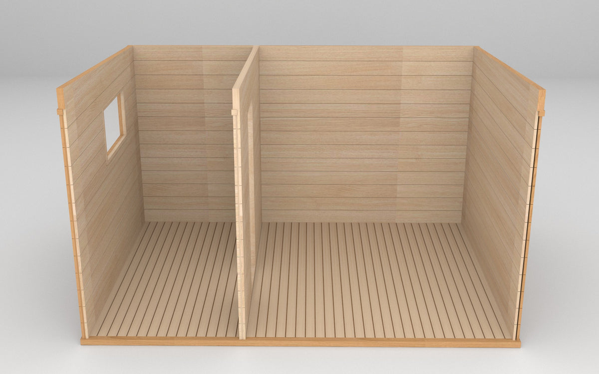 SAUNASNET® 2500*3500*2100 Full Spectrum Outdoor Solid Wood Infrared Sauna with Two Rooms（Only one left in stock）