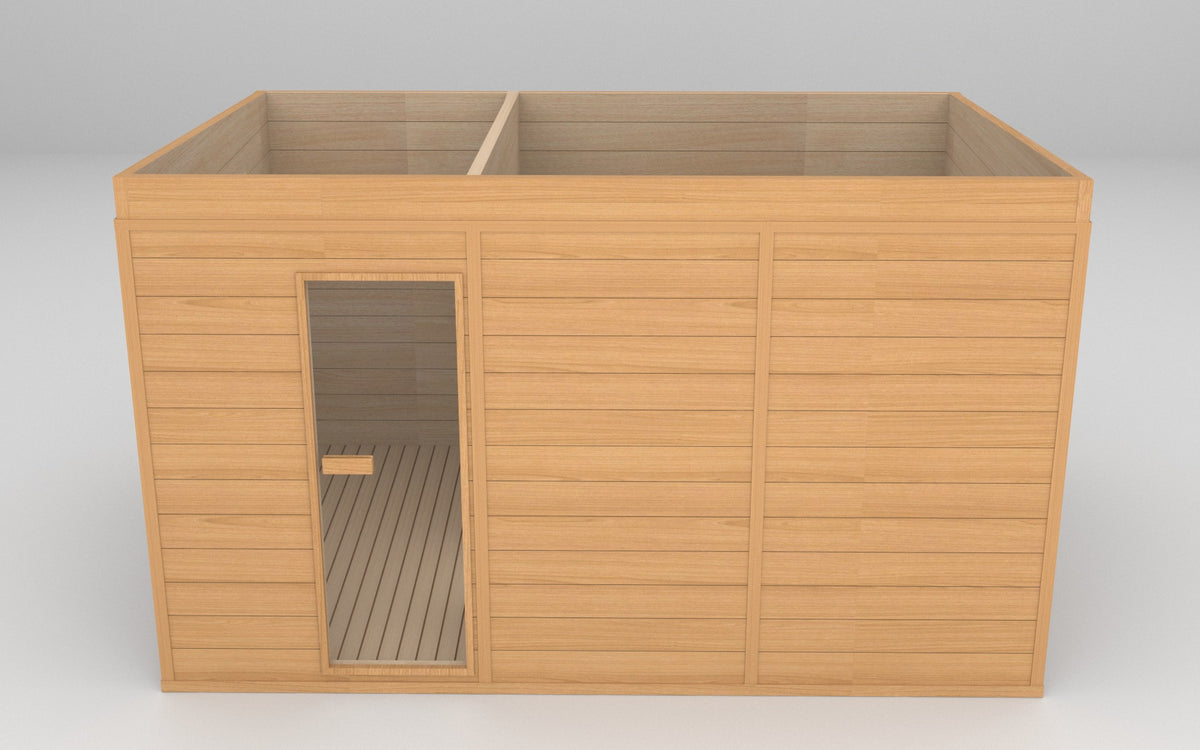 SAUNASNET® 2500*3500*2100 Full Spectrum Outdoor Solid Wood Infrared Sauna with Two Rooms（Only one left in stock）