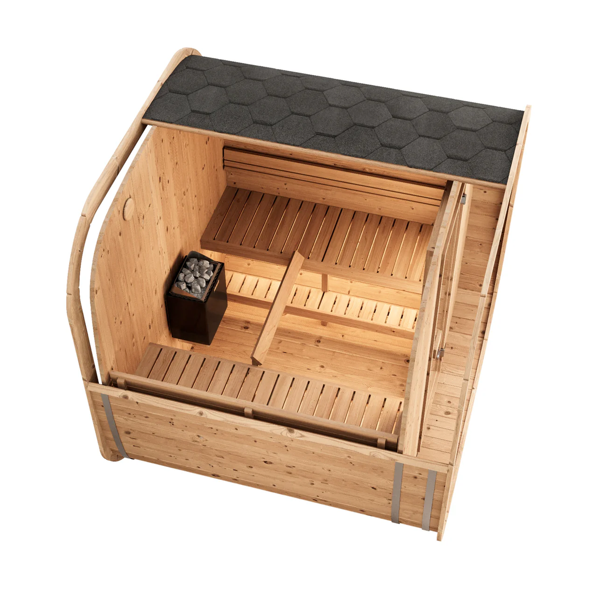 SAUNASNET® Outdoor Cube Sauna with Glass Door Barrel 04
