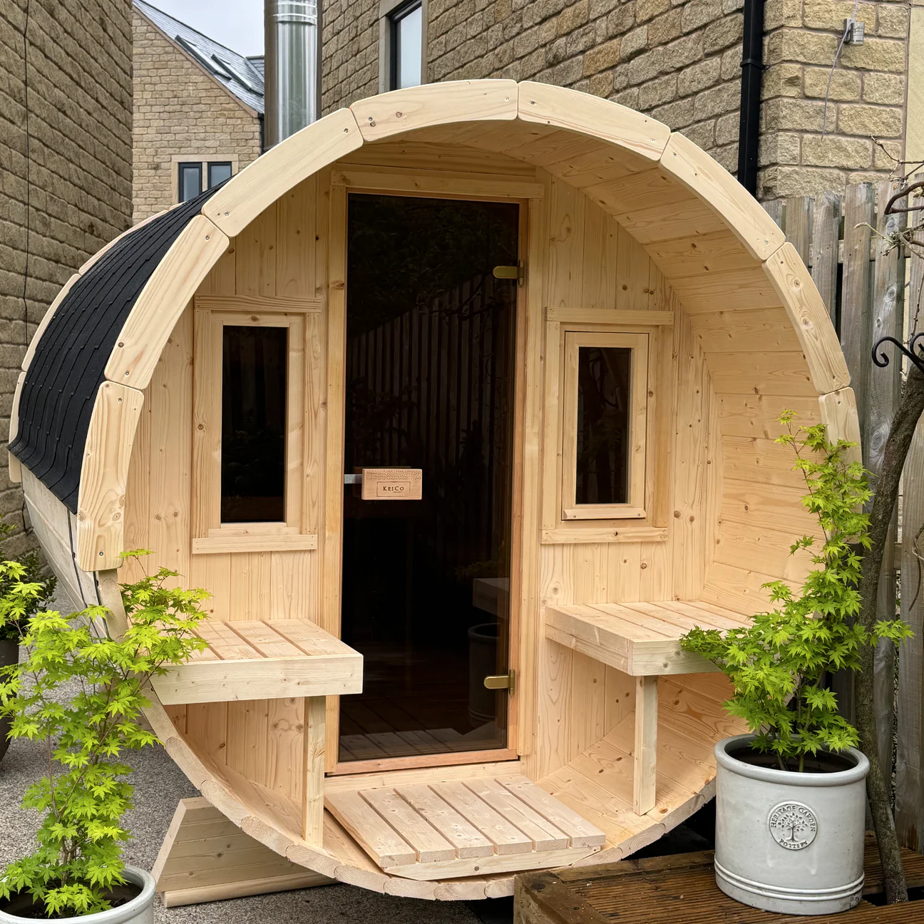 SAUNASNET® Outdoor Basic Sauna With Porch Barrel 08