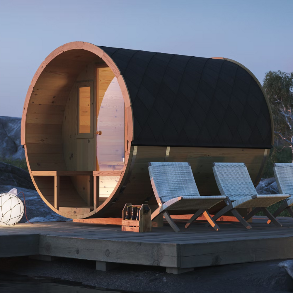 SAUNASNET® Outdoor Sauna With Semicircular Glass Windows Barrel 04