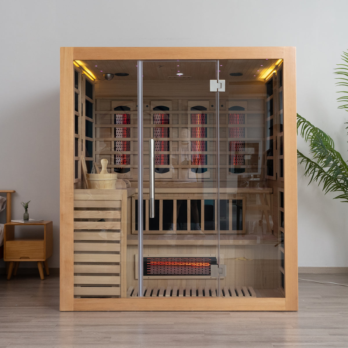 SAUNASNET® Double Layer Bench Steam and Infrared Indoor Sauna Room Hybrid Sauna 07（US Stock – Ships in 20–25 Days）