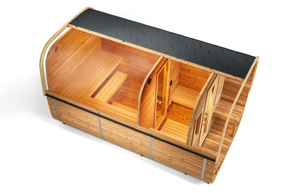 SAUNASNET® Outdoor Double Room Sauna with Porch Barrel 14