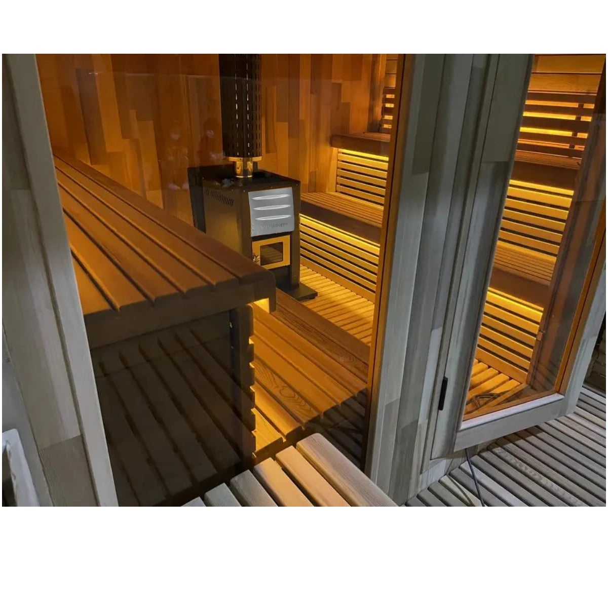 SAUNASNET® Traditional Outdoor Cube Sauna Cabin with Front Porch Square 03