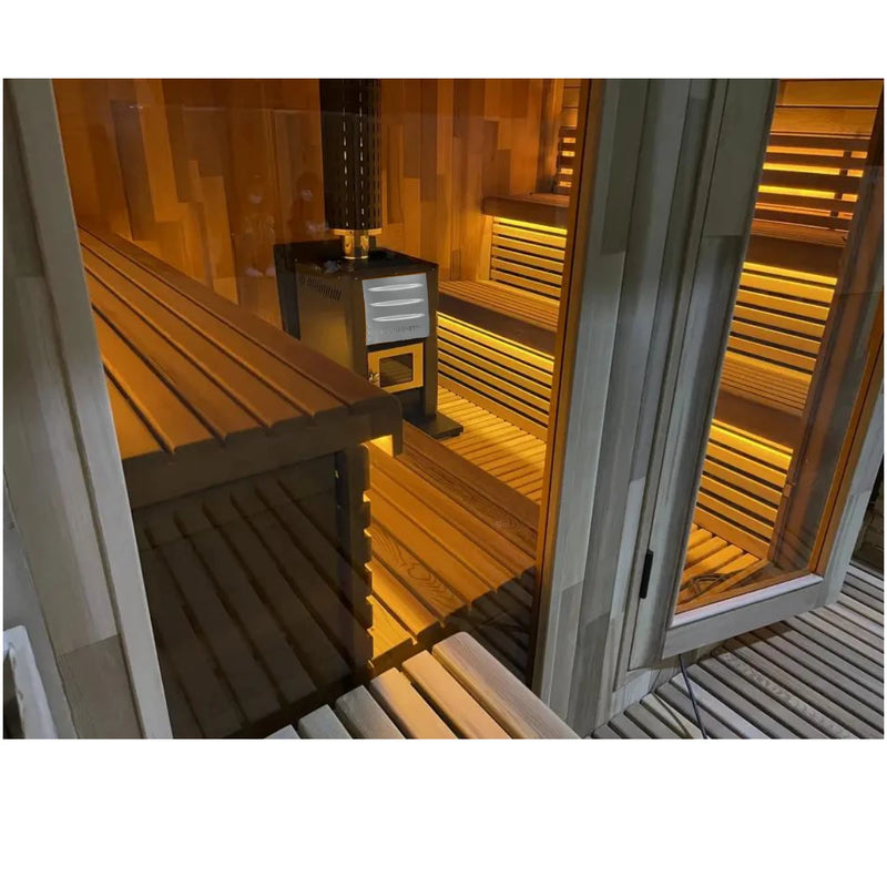 SAUNASNET Traditional Outdoor Cube Sauna Cabin with Front Porch