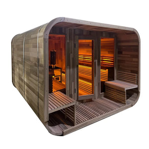 SAUNASNET® Traditional Outdoor Cube Sauna Cabin with Front Porch Square 03