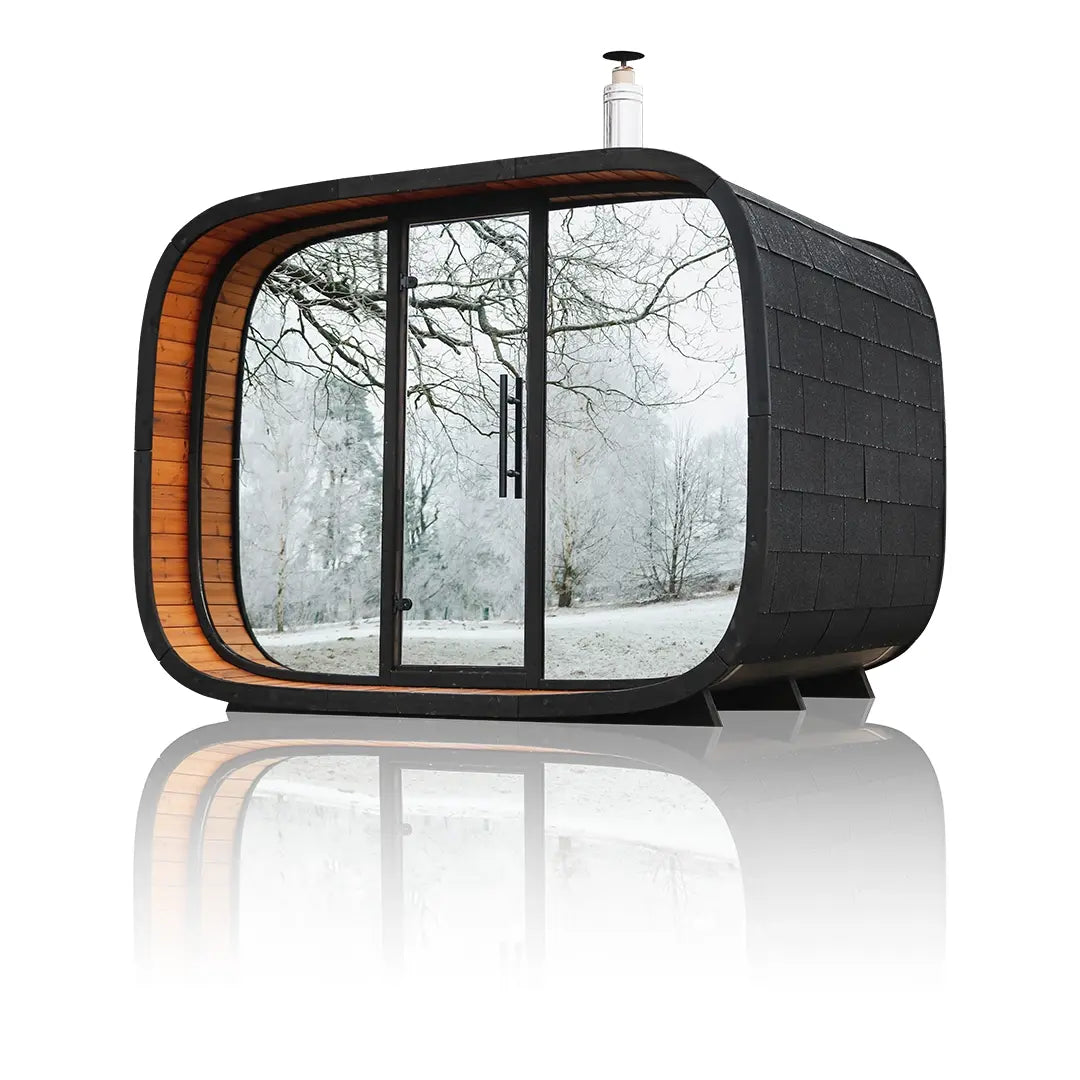 SAUNASNET® Echo Round Cube Outdoor Cabin Sauna For 6-8 People (Facing Benches) Round 01