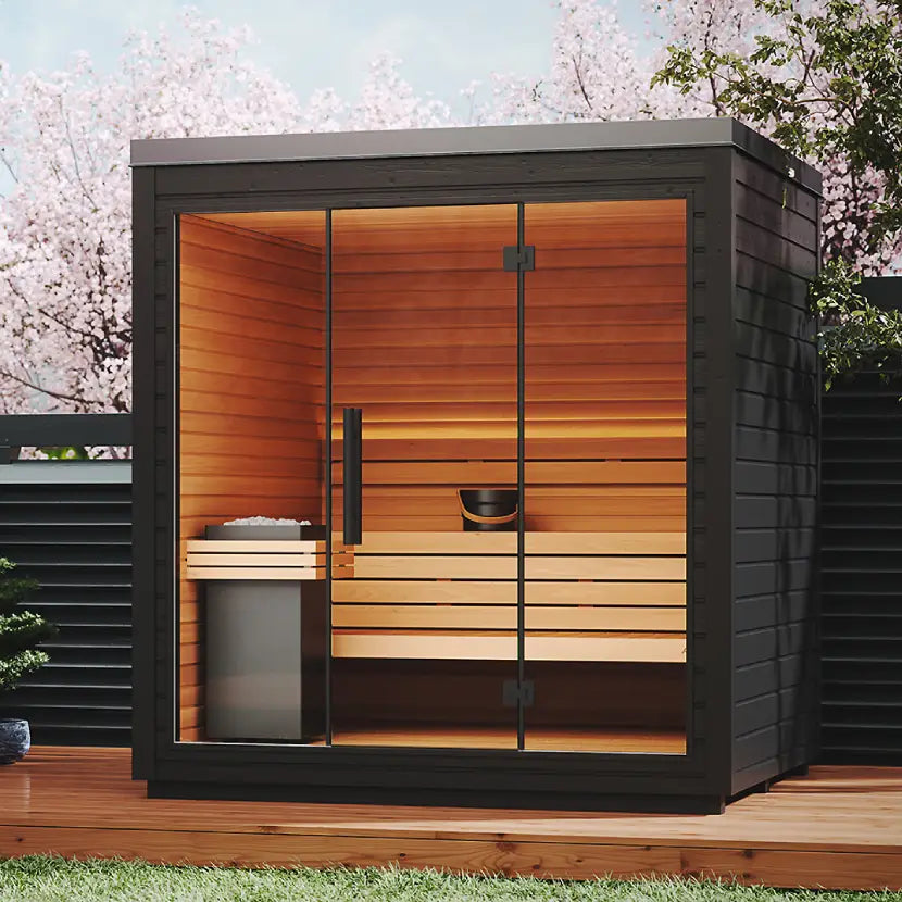 SAUNASNET® Green Energy Saving Sauna with Glass Front – Eco Cube Design for Relaxation and Full Detox Black 03