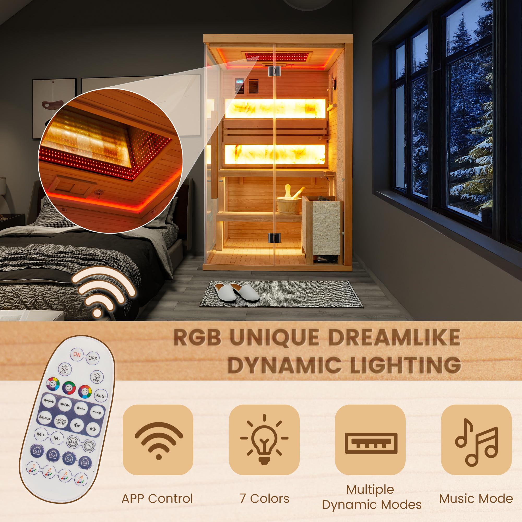 SAUNASNET® 2-4 Person Luxurious Indoor Traditional Steam Sauna with 2 Himalayan Salt Brick Glass 13