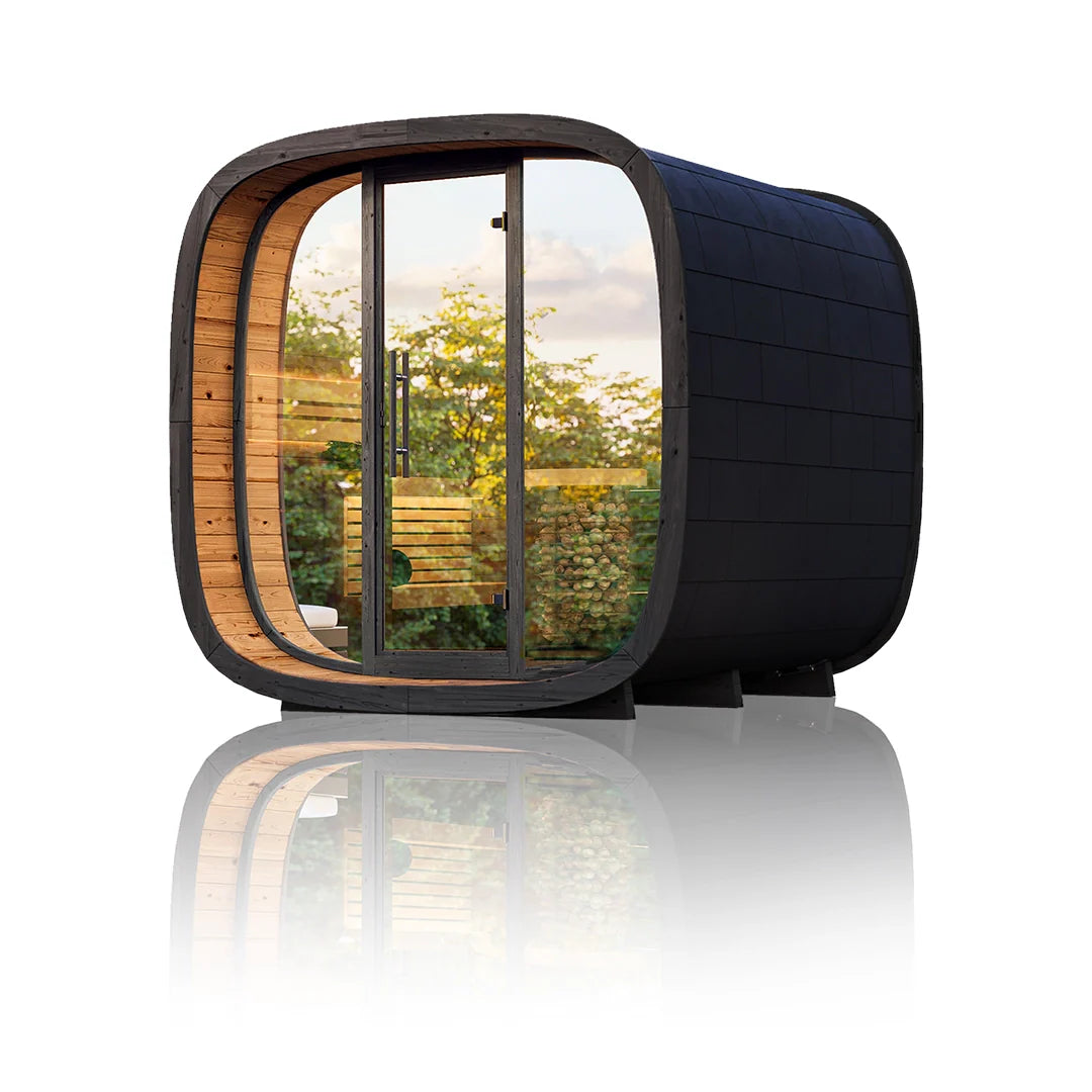 SAUNASNET® Luxury Wooden Sauna Cabin with Panoramic Glass Front Round 04（US Stock – Ships in 10–15 Days）