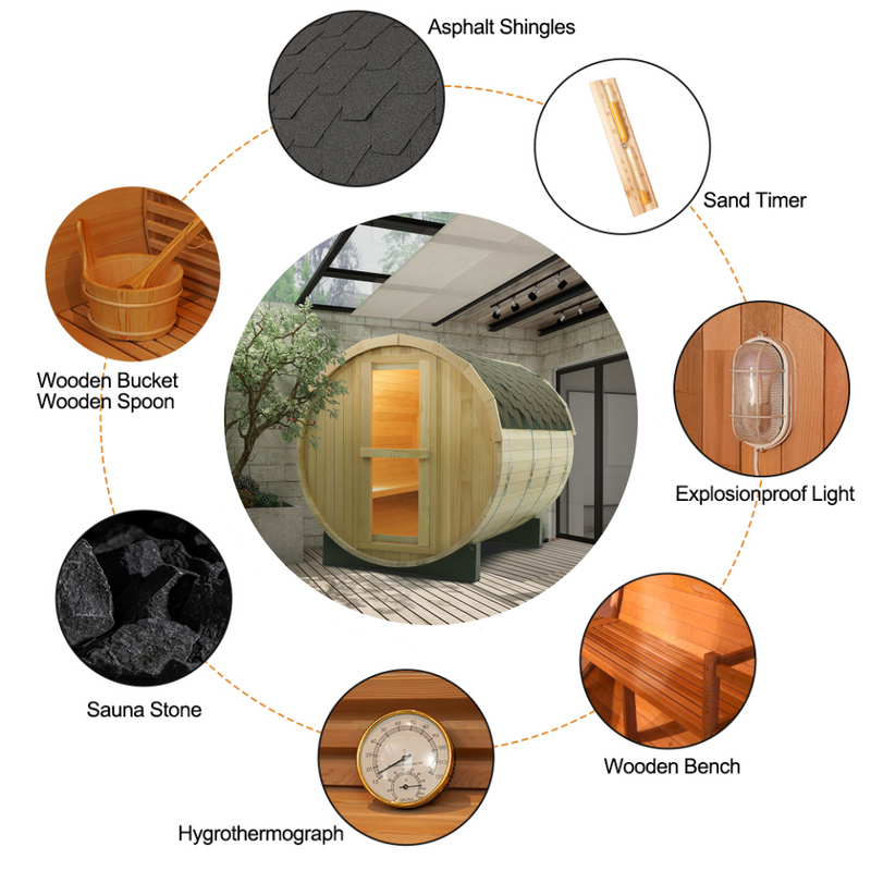 SAUNASNET Canadian Wood Outdoor Barrel Sauna Room