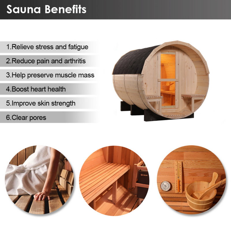 SAUNASNET Canadian Wood Outdoor Barrel Sauna Room