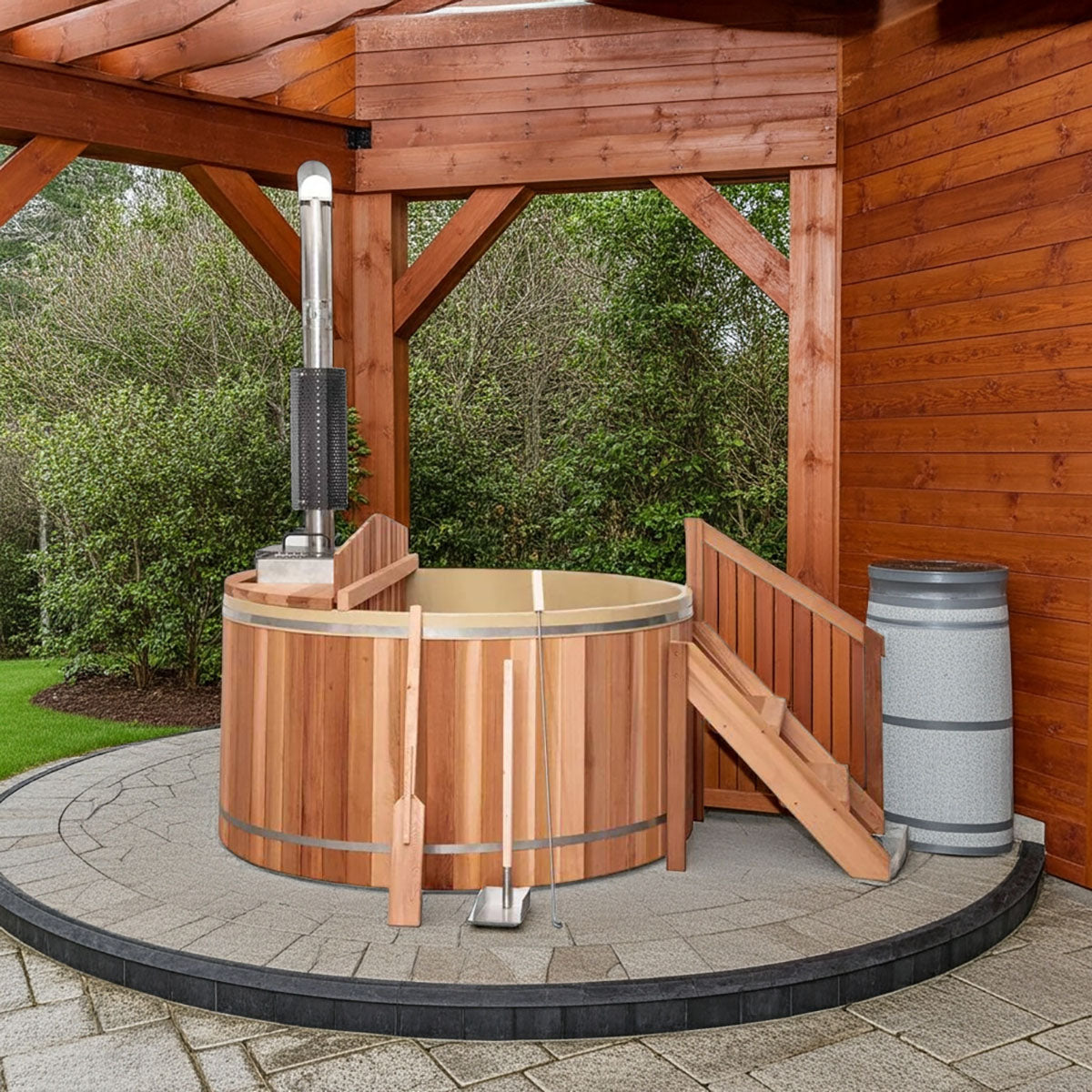 SAUNASNET® Wood Fired Cedar Hot Tub - Internal Stove（US Stock – Ships in 10–15 Days）