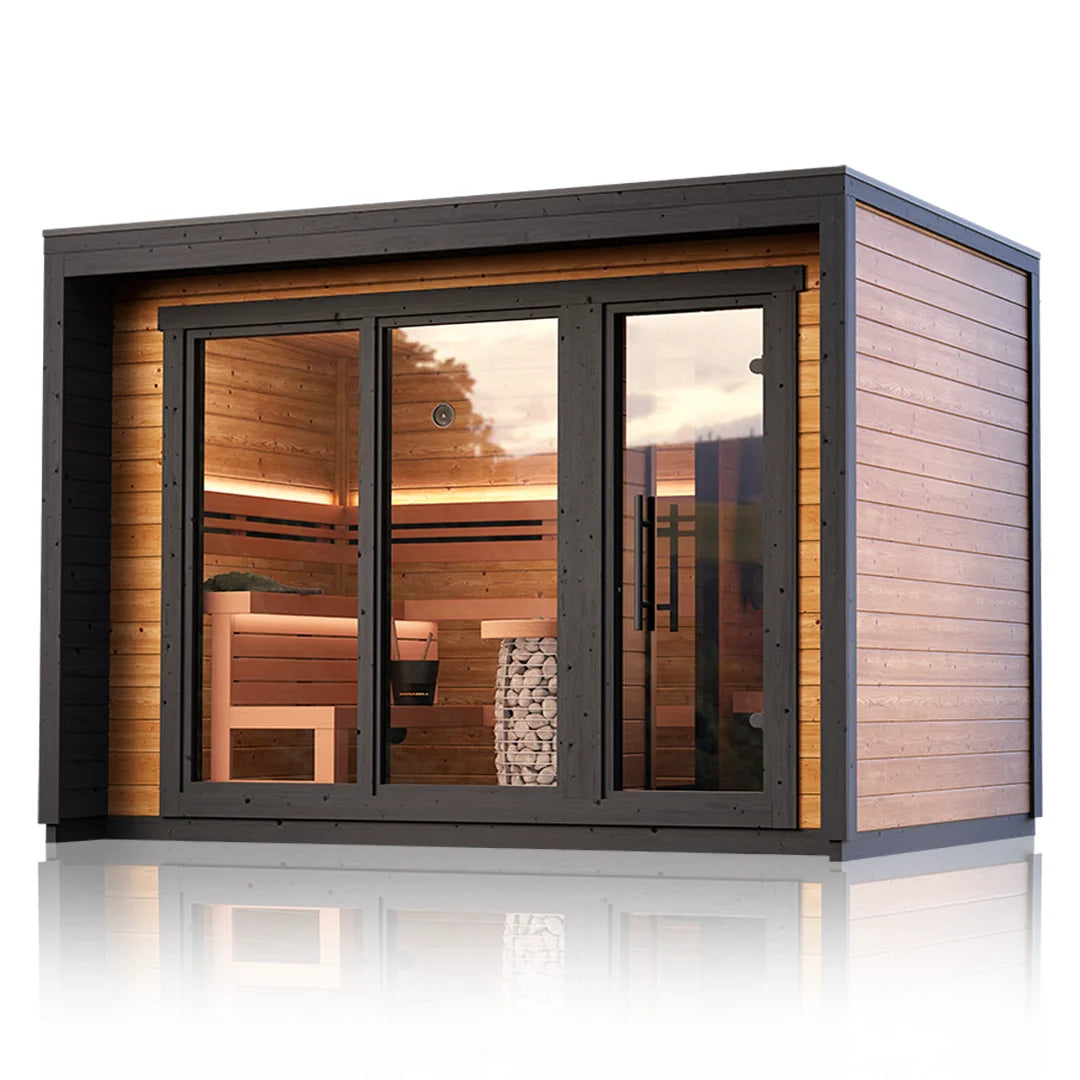 SAUNASNET® Luxury Nordic Outdoor Glass-Wood Sauna Cabin – Modern Panor