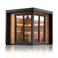 SAUNASNET® Nordic Panorama Glass-Wood Outdoor Sauna Cabin – Modern Luxury Horizon View Design Terra 02