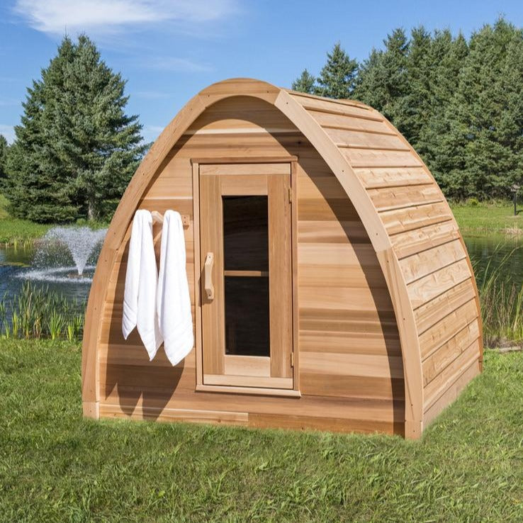 SAUNASNET Mini POD Outdoor Clear Red Cedar Sauna(2-4 person) -Half moon window customization（Including shipping fee of US$3,704）
